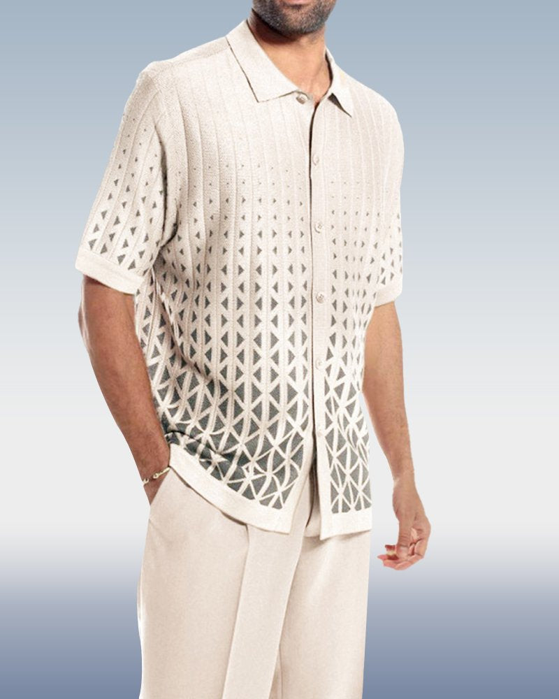 Black Criss Cross Pattern Walking Suit Short Sleeve Set - DUVAL
