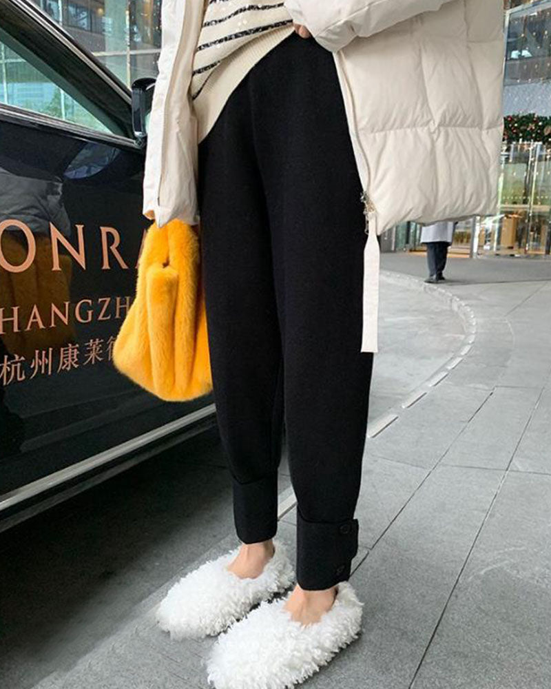 Autumn and winter loose knitted lantern strappy casual pants