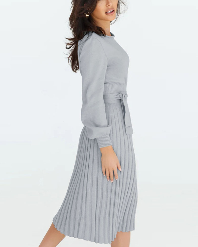 Autumn winter knitted slim pleated dress