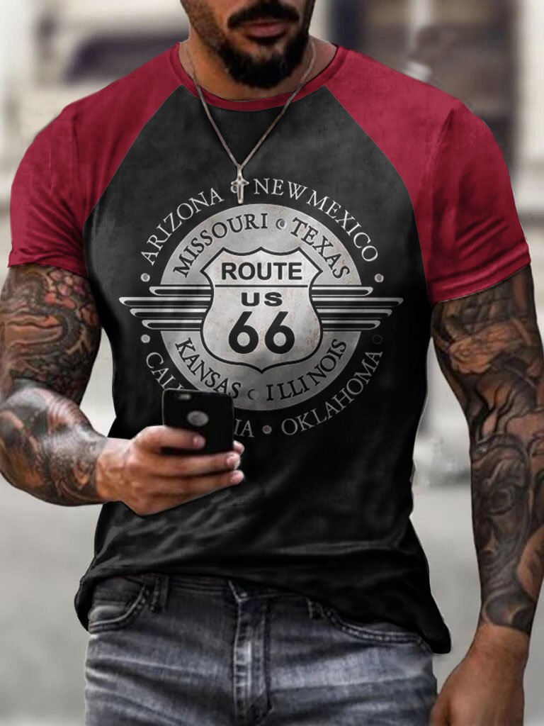 Route 66 Colorblock Shoulder Rubbing T-Shirt - DUVAL