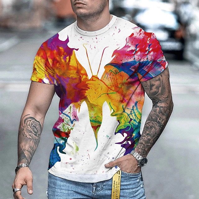 Men's  T shirt Tee 3D Print Graphic Prints Oil Painting Crew Neck Street Daily Print Short Sleeve Tops Designer Casual Big and Tall Sports White - DUVAL