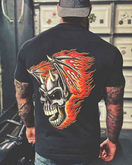 Flame Skull Wings T-Shirt - DUVAL