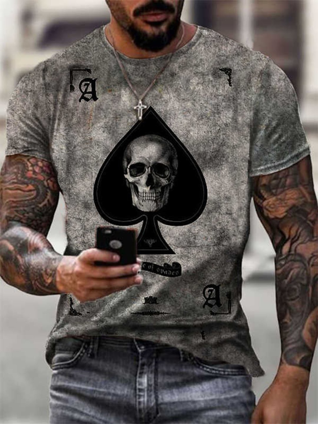 Skull Print Short Sleeve Fashion Casual T-shirt - DUVAL