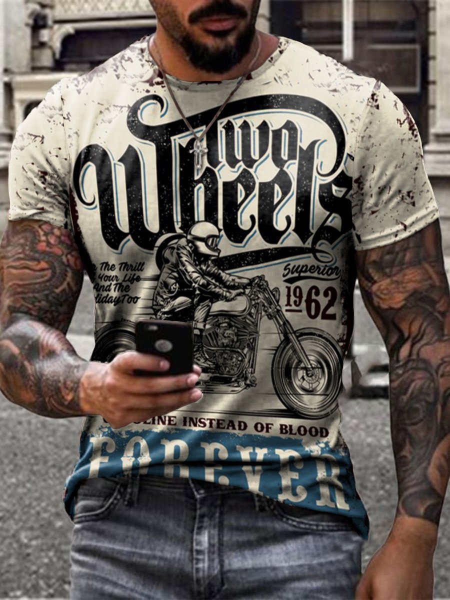 Retro Motorcycle Print T-Shirt - DUVAL