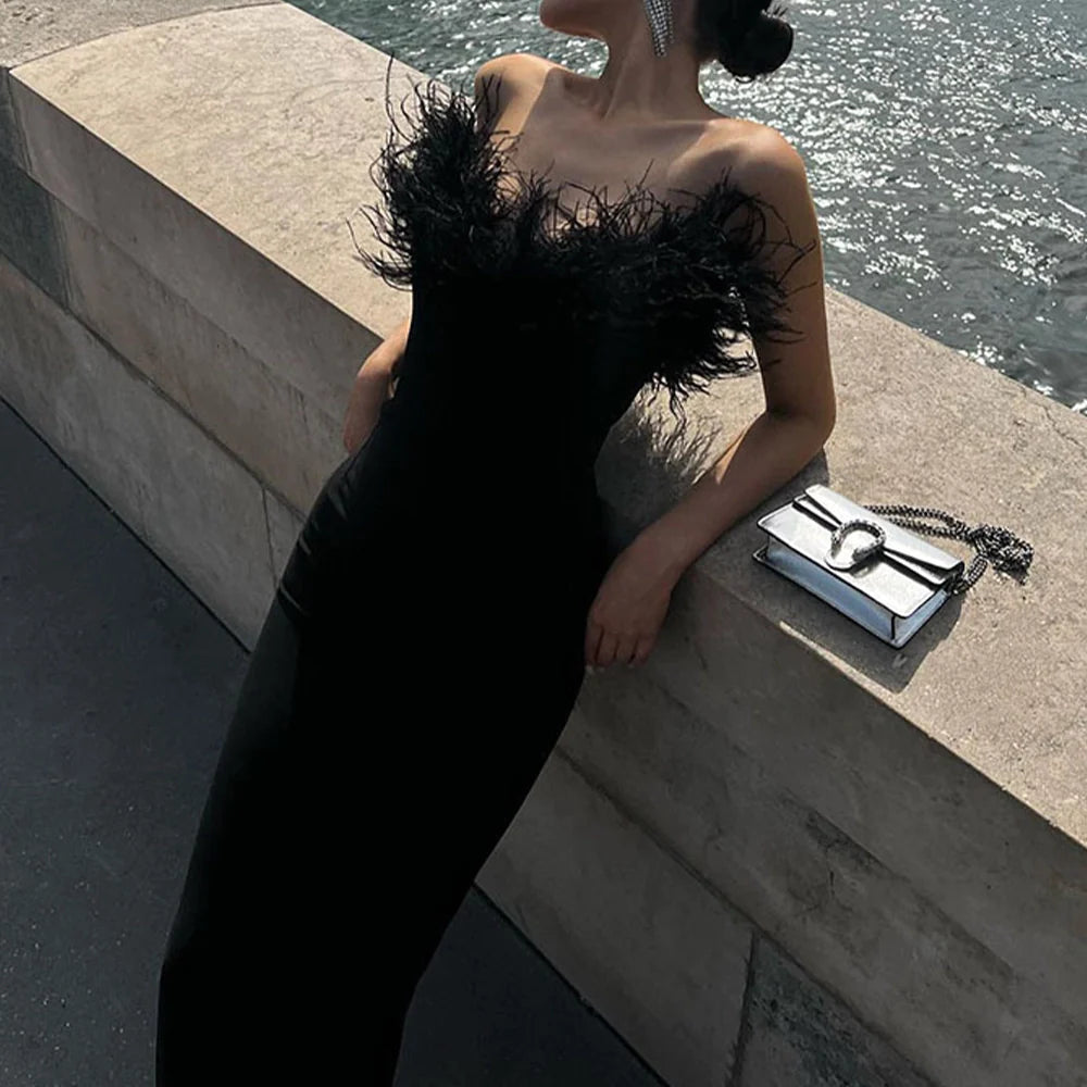 Elegant V-neck Furry Fish Tail Women's Dress