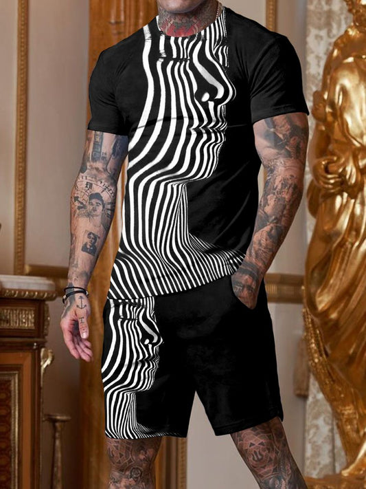 MEN'S ABSTRACT STRIPED FACE PRINTING SUIT - DUVAL