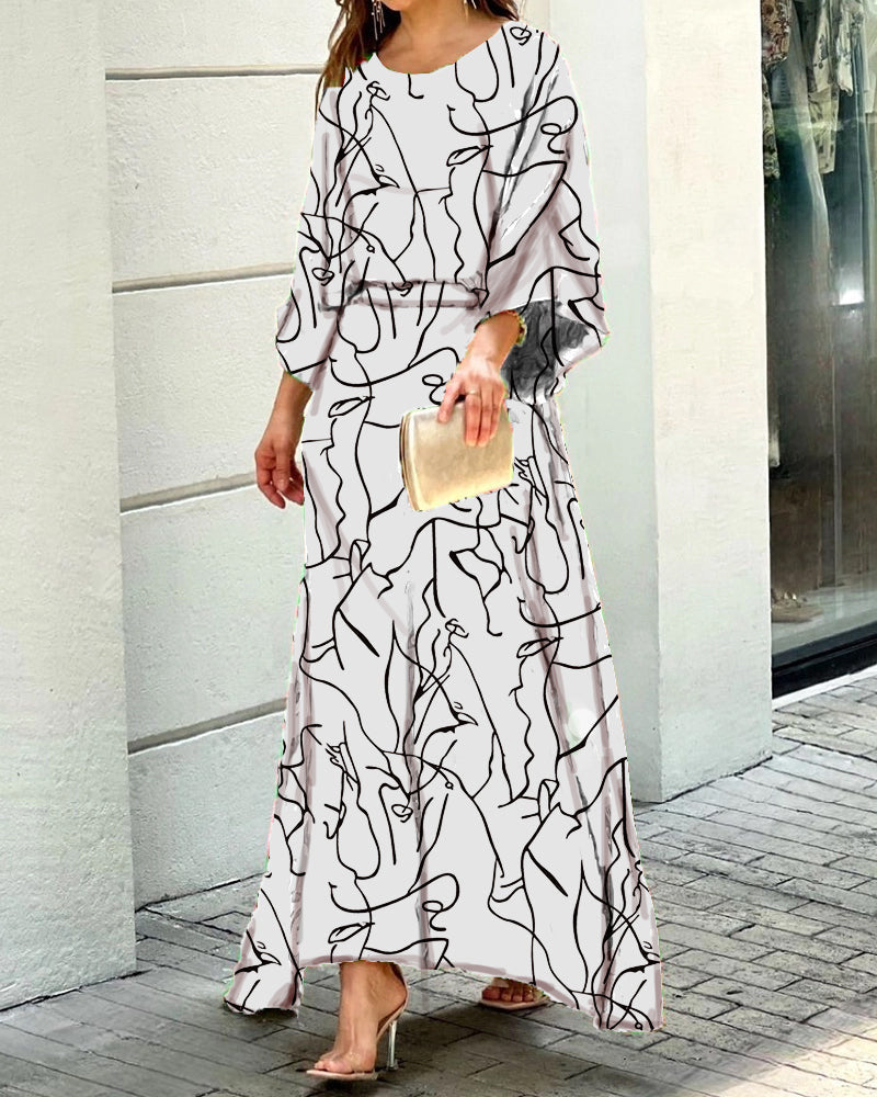 Two-piece loose plus size printed maxi dress