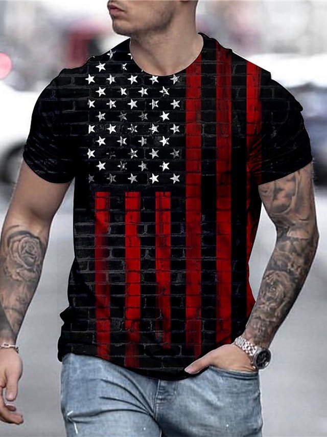 Men's  Tee T shirt Tee Shirt 3D Print Graphic Prints Flag Crew Neck Daily Holiday Print Short Sleeve Tops Designer Casual Big and Tall Black - DUVAL