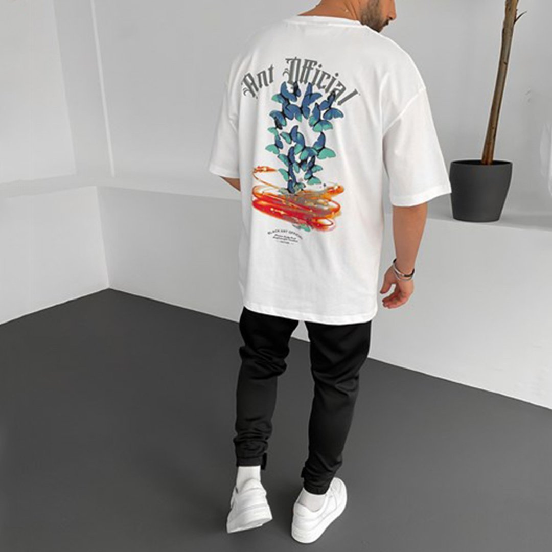 Men's Oversized Butterfly Print T-Shirt - DUVAL