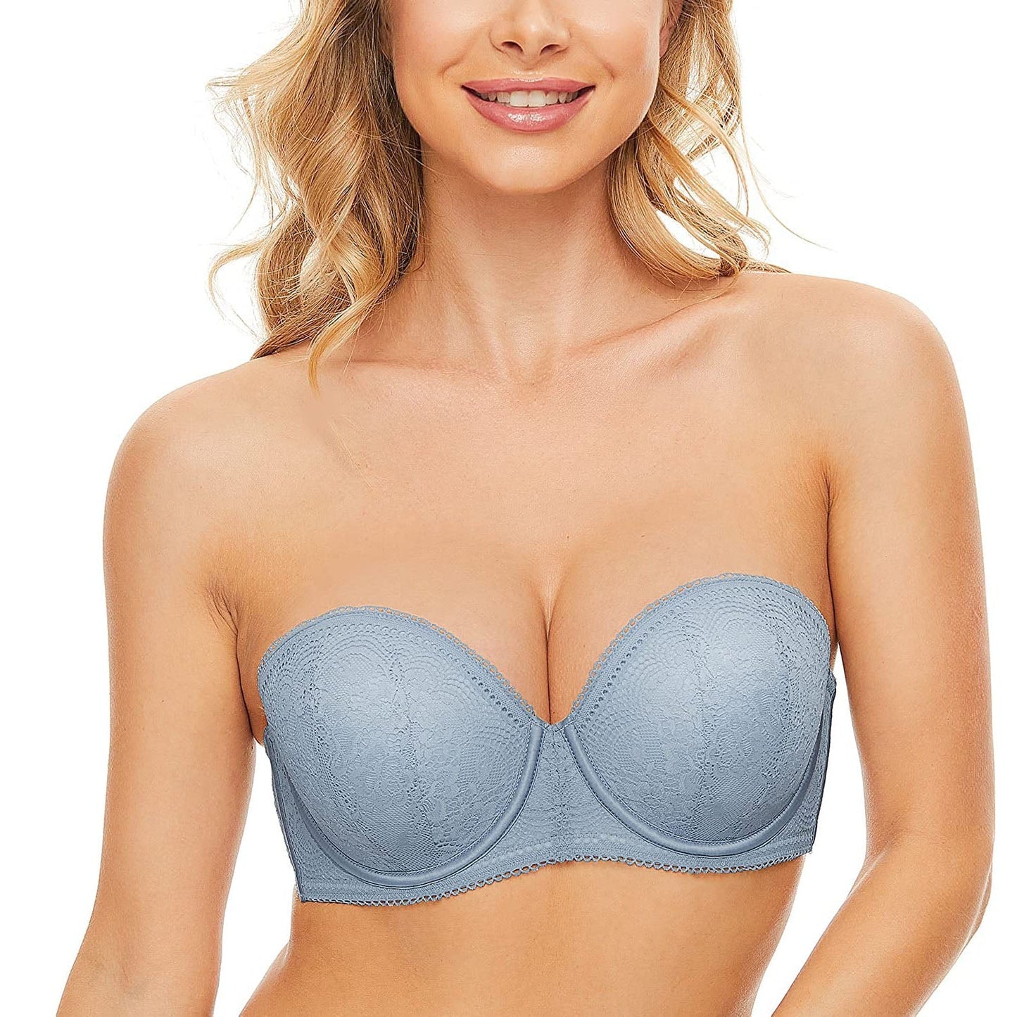 Women's Push Up Strapless Bra Lace Light Lined Underwire Multiway Strapless Bra