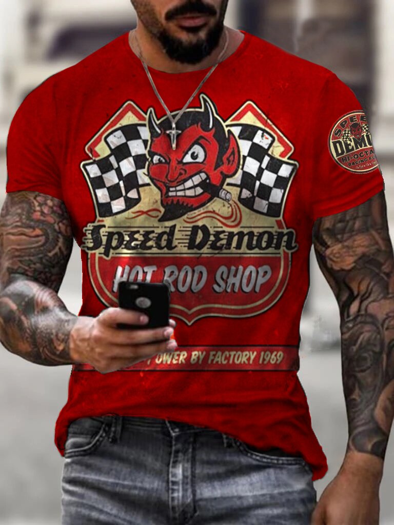 Mens Speed Demon Motorcycle Print Fashion T-shirt - DUVAL