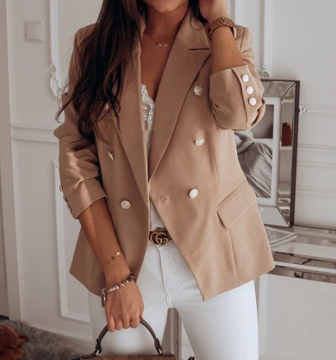 Solid Elegant Double-Breasted Jacket