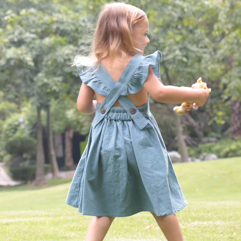 Summer cotton linen flying sleeve princess dress
