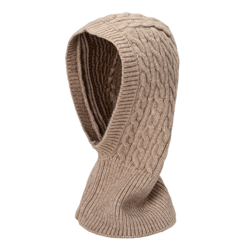 Twisted Jacquard Wool Pullover One-piece Hat