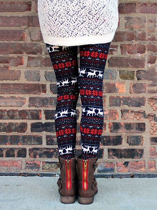 Christmas Snowflake Pattern Knitted Trousers Plus Velvet Stretch