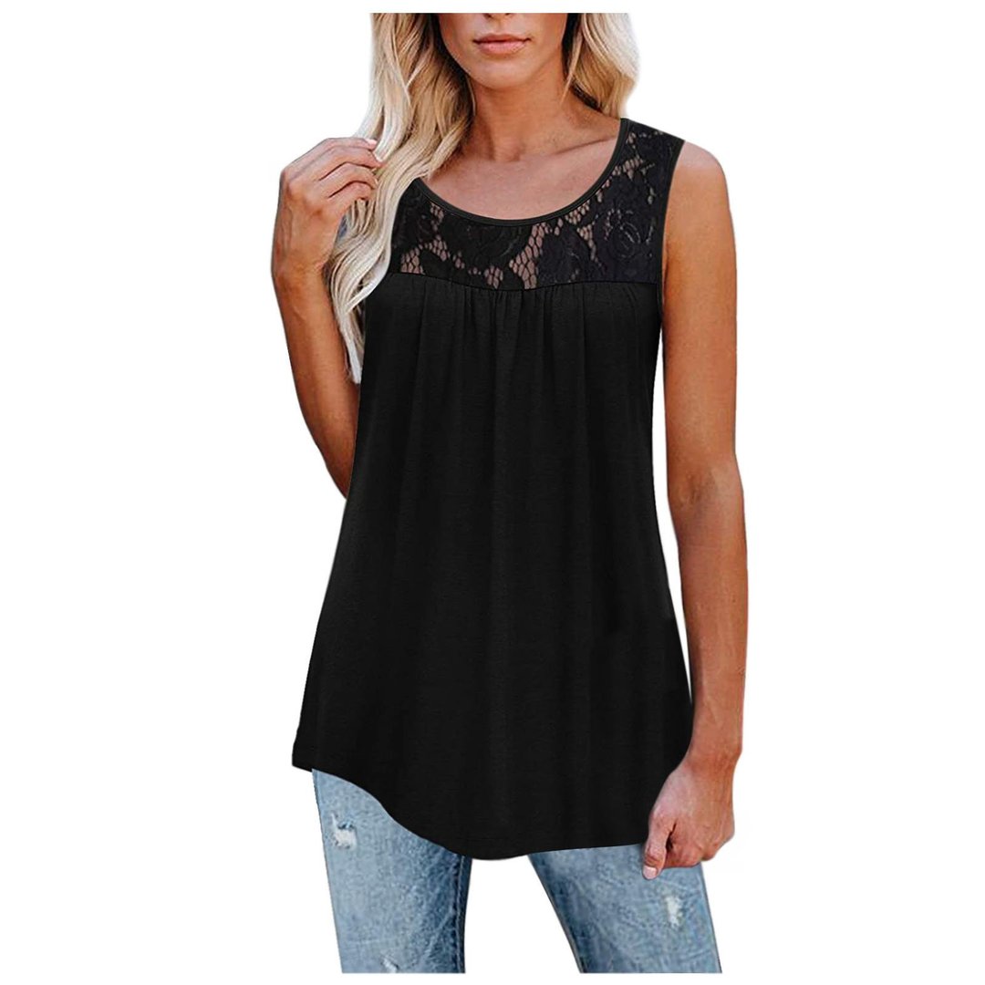 Women Summer Lace Pleated Flowy Tank Tops - DUVAL