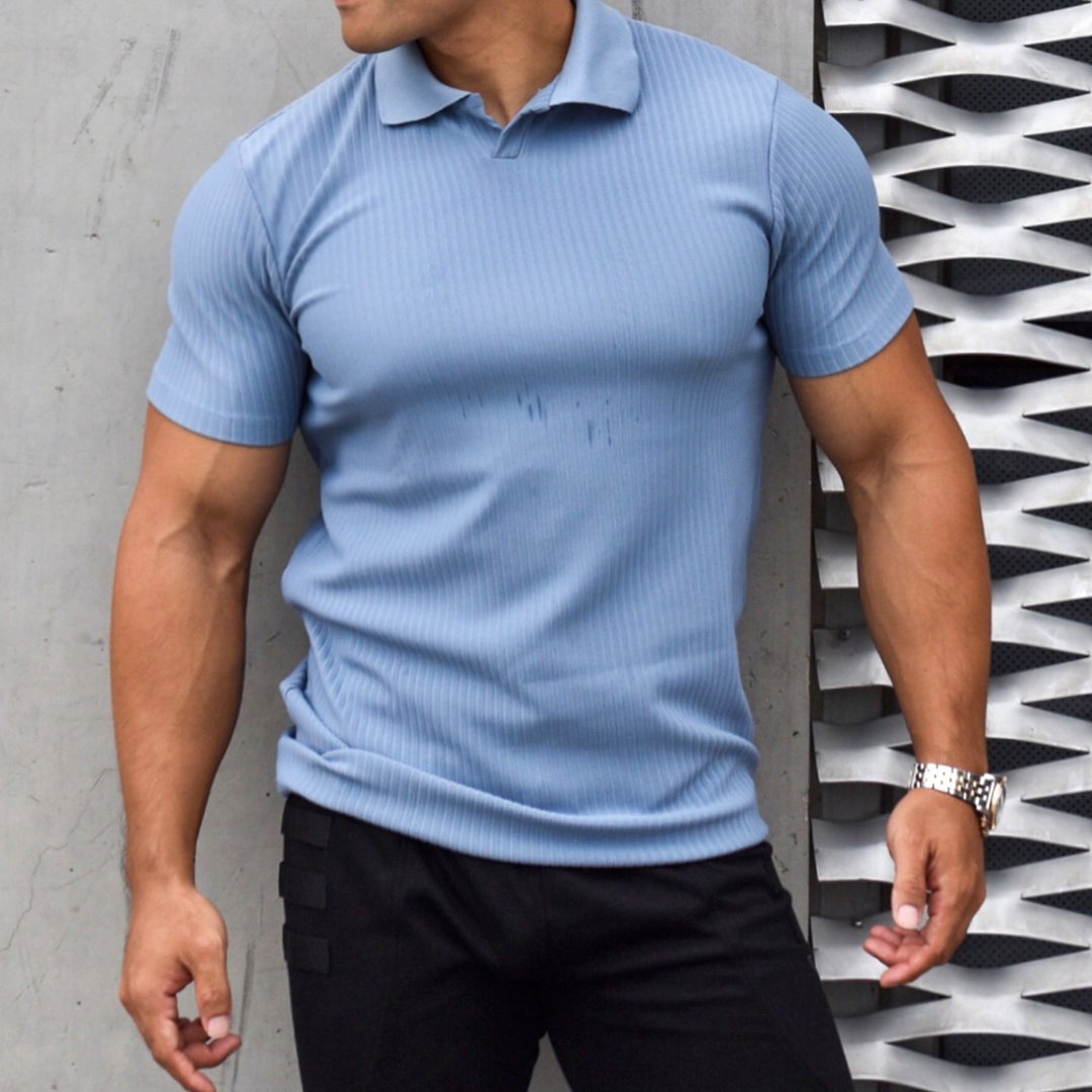 Men's Fine Woven Striped Athleisure Polo Shirt - DUVAL