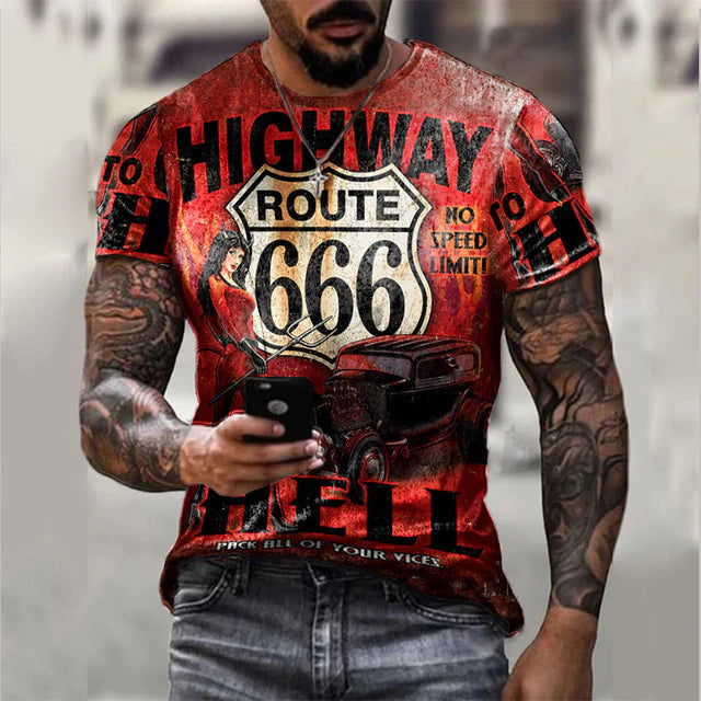 Men's Retro Motorcycle Route 66 Casual T-Shirt