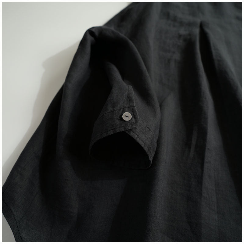 Stand collar 3/4 sleeve cotton linen shirt