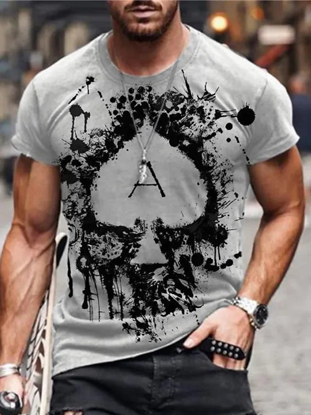 Men's Unisex Tee T shirt Shirt 3D Print Graphic Prints Poker Crew Neck Daily Holiday Print Short Sleeve Tops Casual Designer Big and Tall Gray / Summer