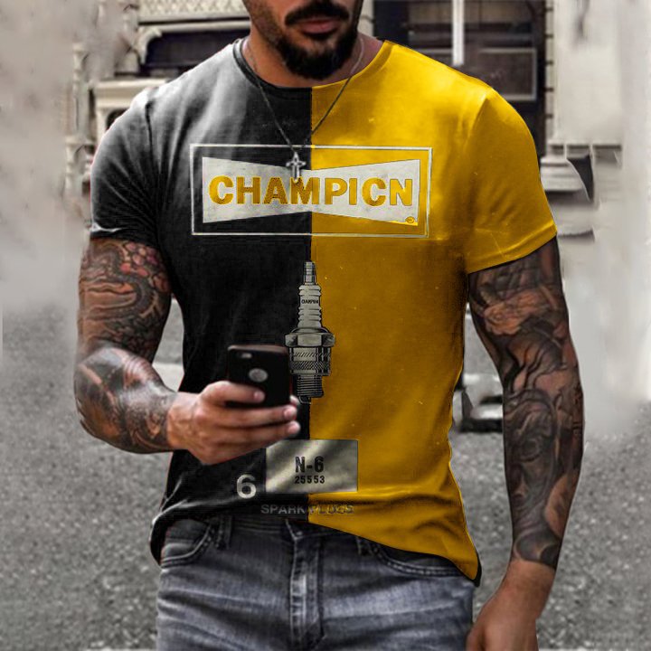 Men's retro spark plug print T-shirt - DUVAL