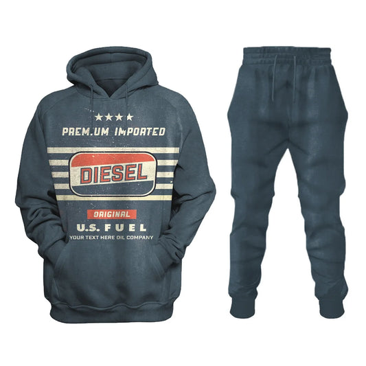 Mens Vintage Motor Oil Badge Printed Sweatshirt Set - DUVAL