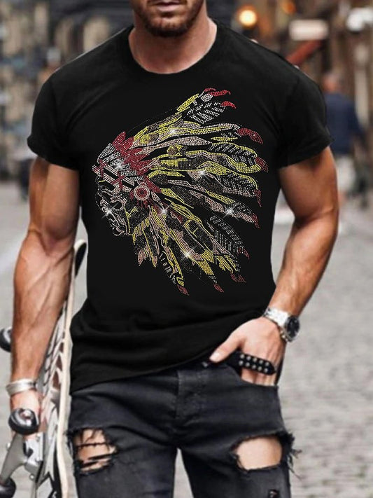 Men's Stylish Casual Black Rhinestone T-Shirt - DUVAL