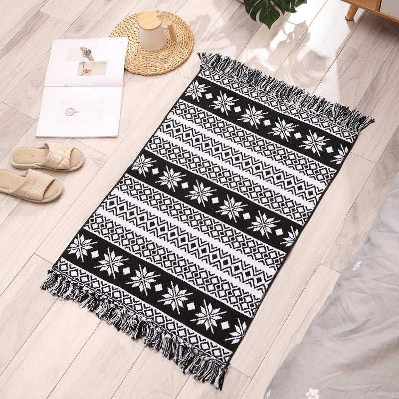 Cotton fringed floor mat simple bedroom tufted foot mat