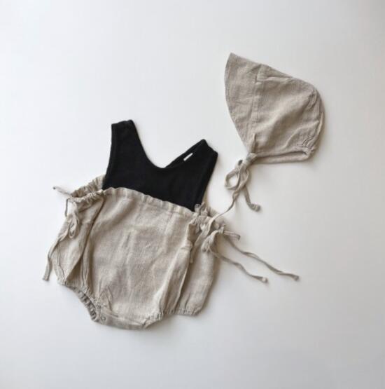 Baby cotton and linen casual jumpsuit [including hat]