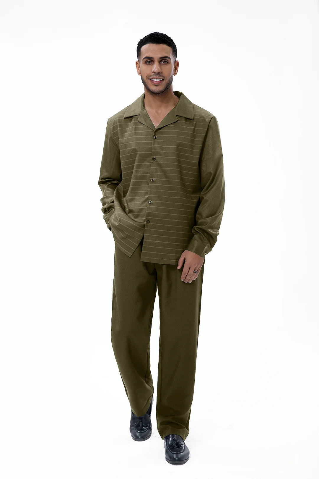 Long Sleeve Trousers Green Bar Two-Piece Walking Set