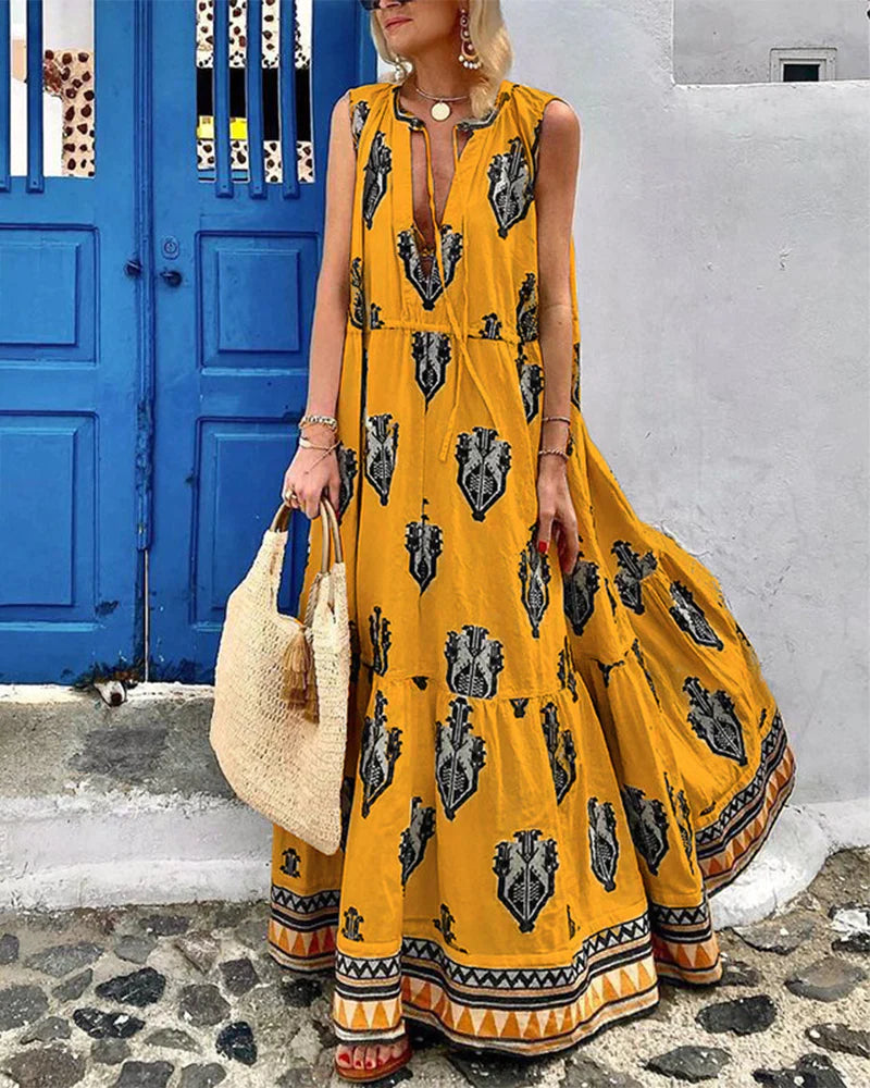 Bohemian resort print dress