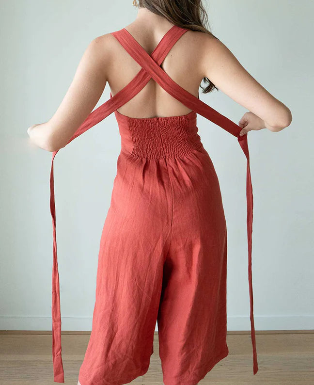 Elegant Lace Up Wide Leg Jumpsuit