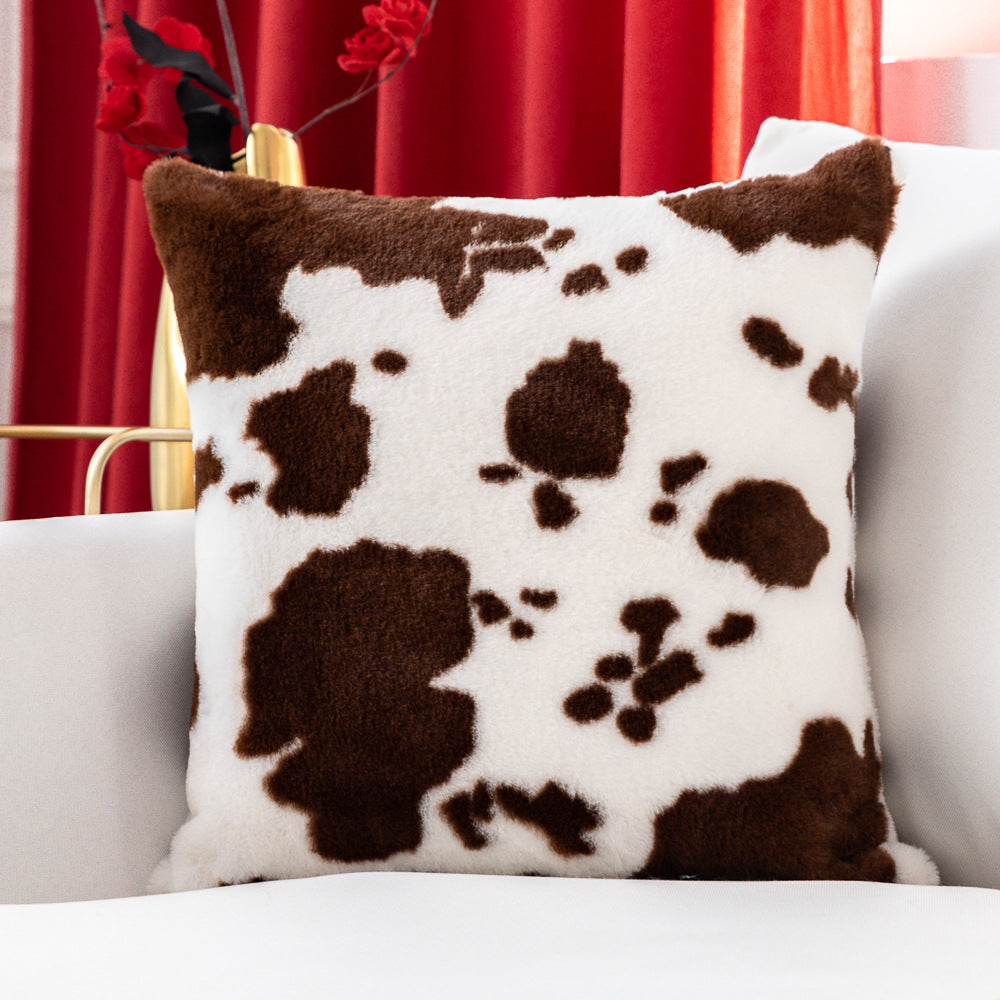 Animal print adorns the pillow cover