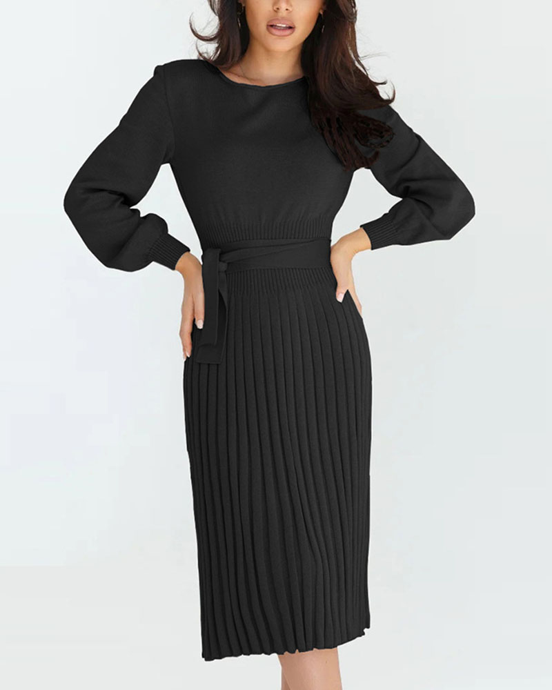 Autumn winter knitted slim pleated dress