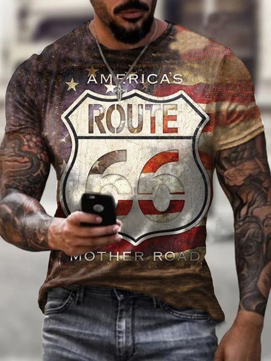 Men's Crew Neck Route 66 Short Sleeve Tops T-shirts - DUVAL