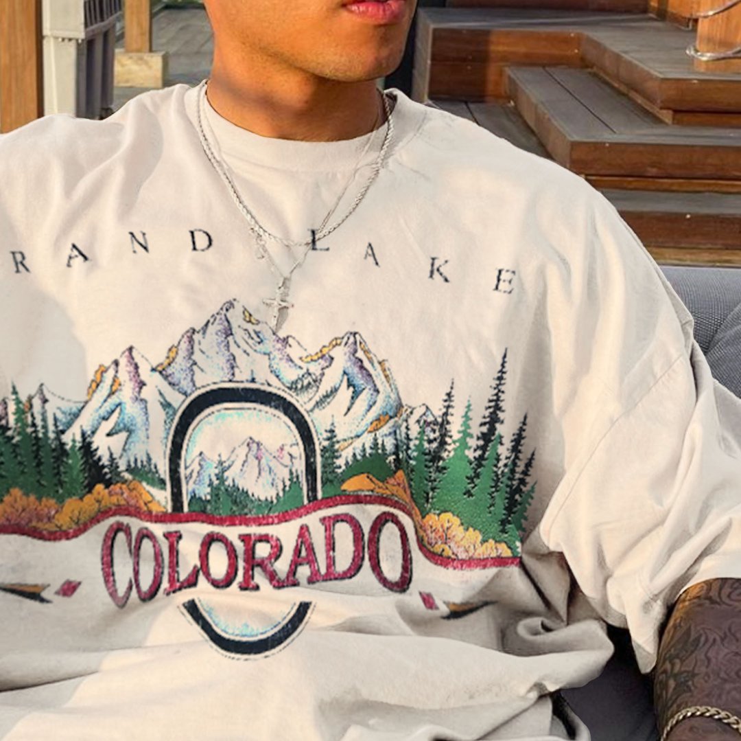 Retro Men's COLORADO Print Oversized T-Shirt - DUVAL