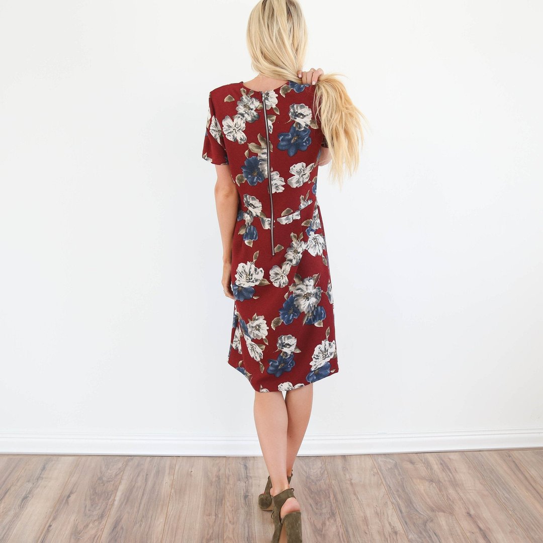 Plus Size Light Burgundy Floral Dress - DUVAL