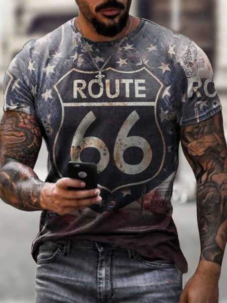 Men's Retro Motorcycle Route 66 Casual T-Shirt - DUVAL