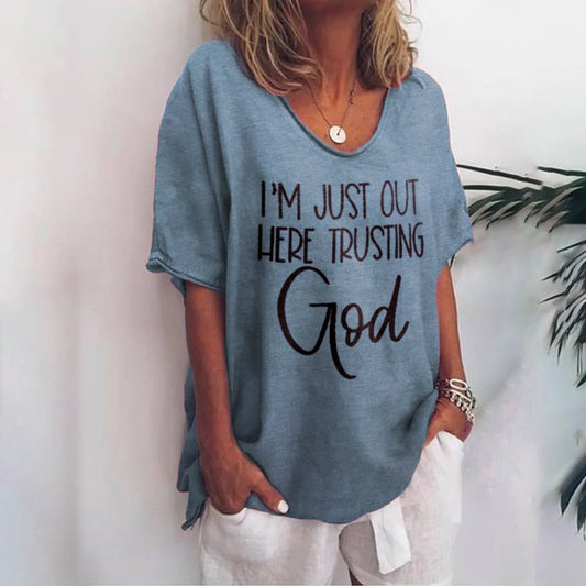 I'm Just Out Here Trusting God Graphic Tees - DUVAL