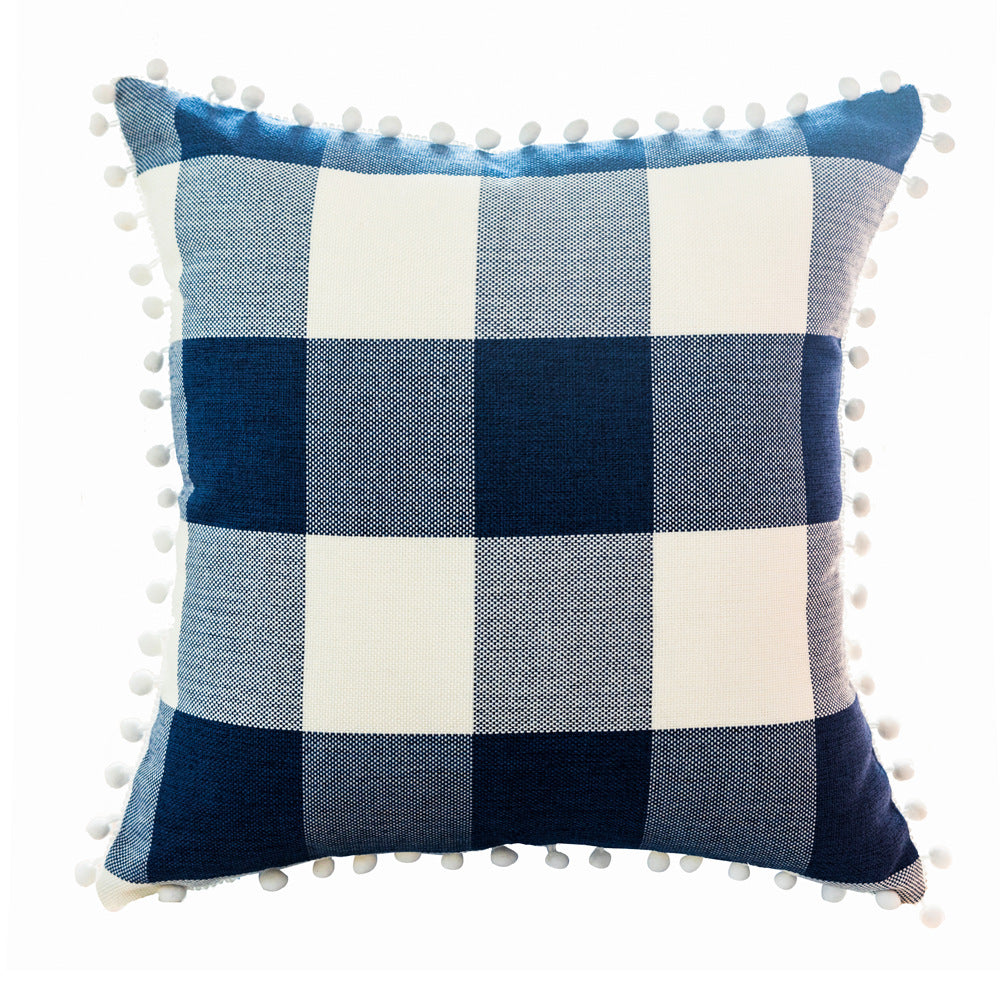 Plaid hairball lace pillow case square tassel cushion cover