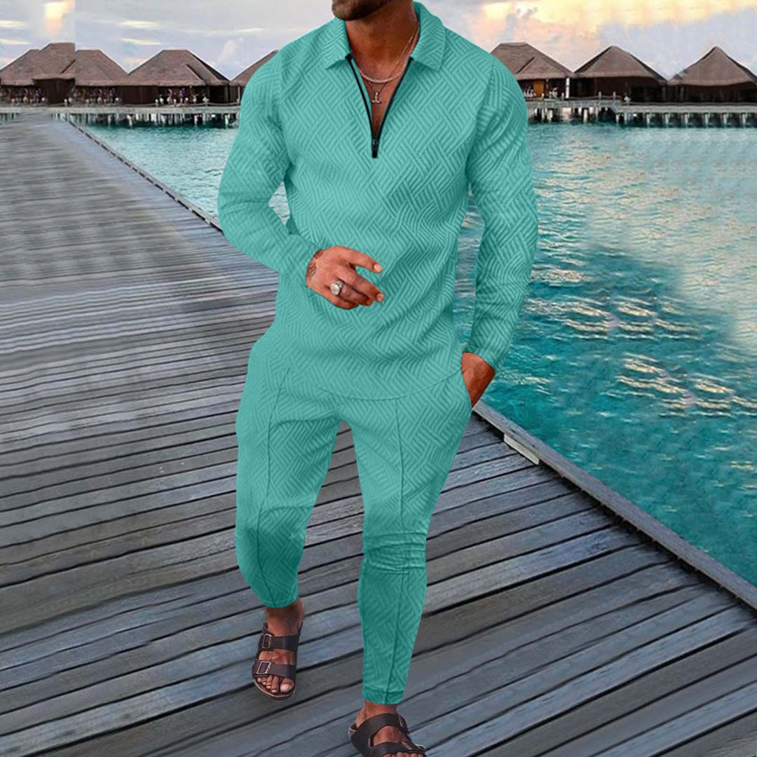 Overseas Cyan Long Sleeve Polo Suit - DUVAL