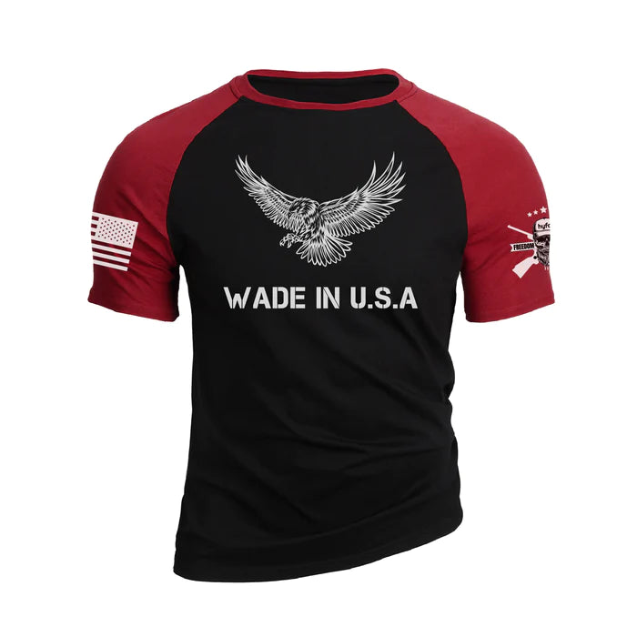 SPLICING WADE IN USA AND EAGLE RAGLAN GRAPHIC TEE - DUVAL