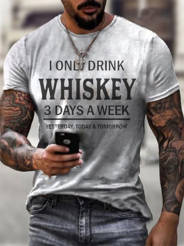 Vintage Men's Whiskey Badge Casual T-Shirt