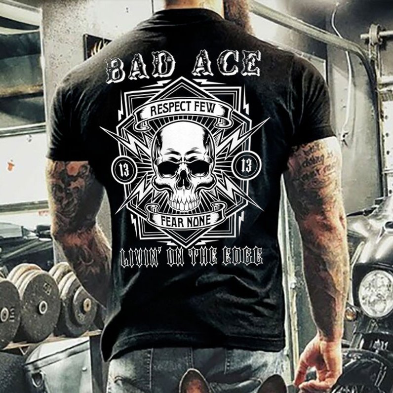 Men's Retro BAD ACE Motorcycling Printed T-Shirt