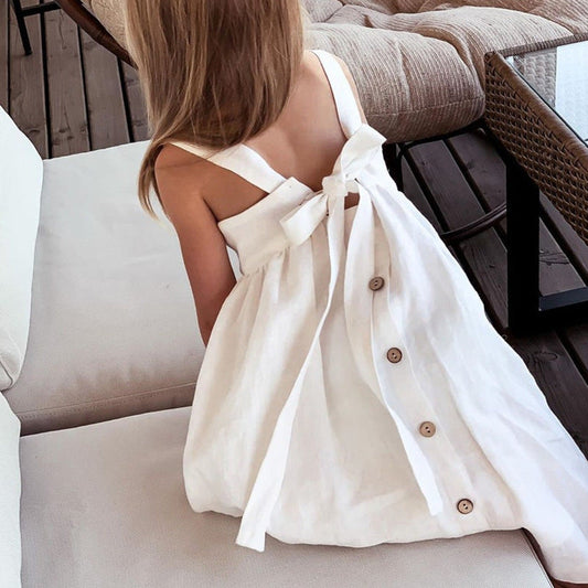 Children's cotton linen strap dress