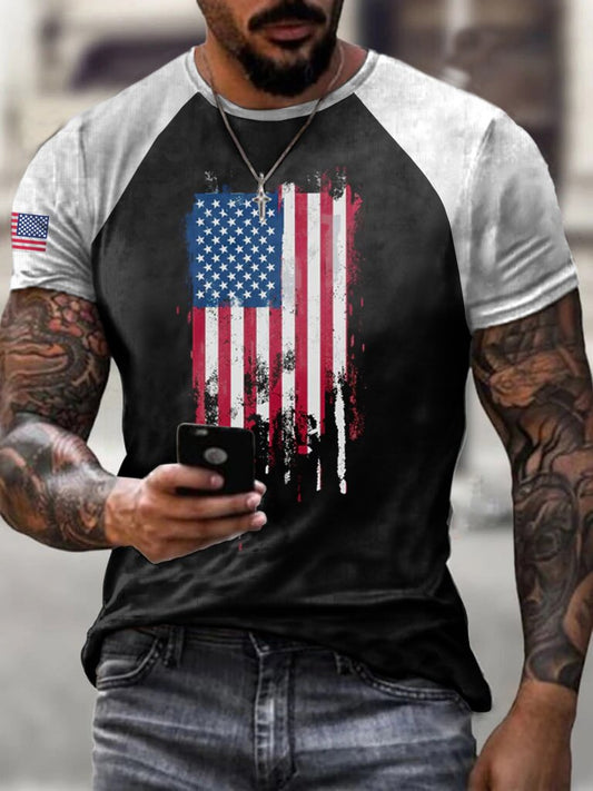 DISTRESSED USA FLAG RAGLAN GRAPHIC TEE - DUVAL