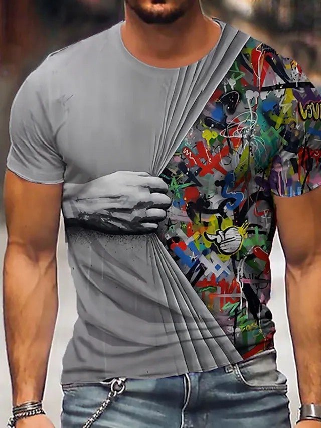 Men's T-Shirt 3D Print Short Sleeve Casual Tops - DUVAL