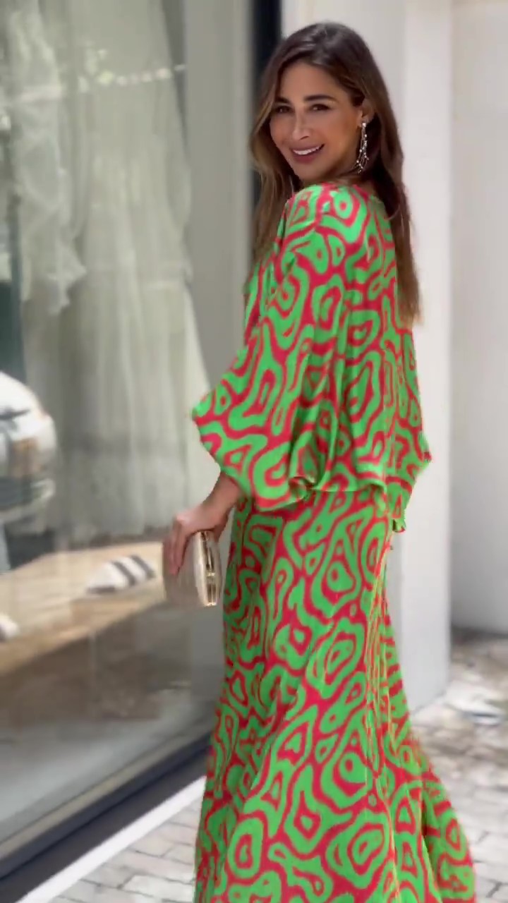 Two-piece loose plus size printed maxi dress