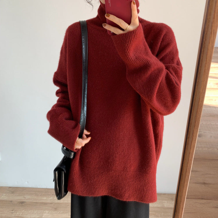 Soft Waxy Turtleneck Loose Simple Sweater