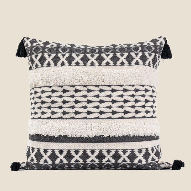 Cotton and linen light luxury geometric fringe sofa pillow